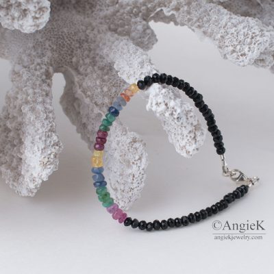 special occassion handcrafted jewelry Emerald Ruby Sapphire and Black Spinel Sterling Silver Bracelet fall/ winter collection