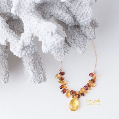 equisite fall/ winter minimalist Honey Topaz Pear Drop Multi Briolette 14KT Gold Filled Artisan unique Necklace