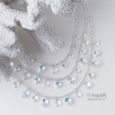 Crystal Briolette Multi Strand Sterling Silver Artisan Necklace Made With Swarovski Elements for special ocassion jewelry