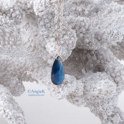 one of a kind artisan Faceted Kyanite Pear CZ Bail Sterling Silver Necklace fall/winter jewelry