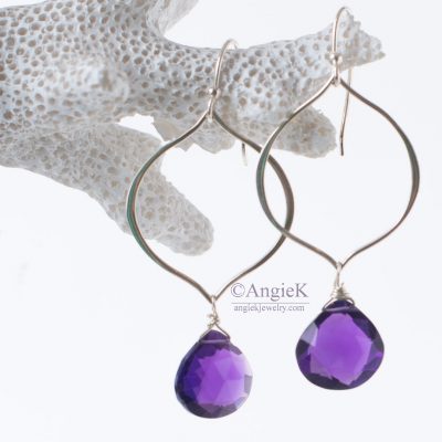 Spring Collection handmade gorgeous Lila Amethyst Heart Briolette Marquis Petal Sterling Silver Earrings