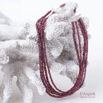 Stunning handmade multi strand  Rhodolite Garnet gemstone Sterling Silver Necklace jewelry fall/ winter collection