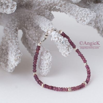 Modern gemstone bracelet with Rhodolite Garnet and Thai beads Sterling Silver