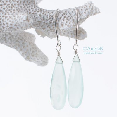 Spring Collection handcrafted jewelry Serena Aqua Chalcedony Faceted Pear Sterling Silver Earrings