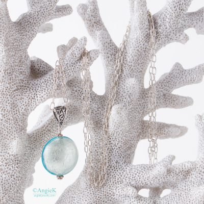 Handmade beautiful Aquamarine Murano Glass Sterling Silver Pendant designed with daisy spacer beads and findings