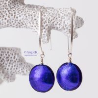 Handmade modern Cobalt Blue Murano Glass Sterling Silver Earrings jewelrySide