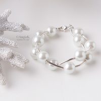 fall/winter collection Unique high quality White South Sea Shell Pearls Double Strand Sterling Silver Bracelet