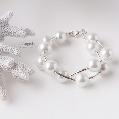 fall/winter collection Unique high quality White South Sea Shell Pearls Double Strand Sterling Silver Bracelet
