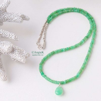 handmade bright green faceted Chrisophrase gemstone necklace special occasions spring/summer collection