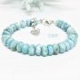 handmade blue faceted larimar gemstone bracelet with cz heart charm special occasion bridal jewelry